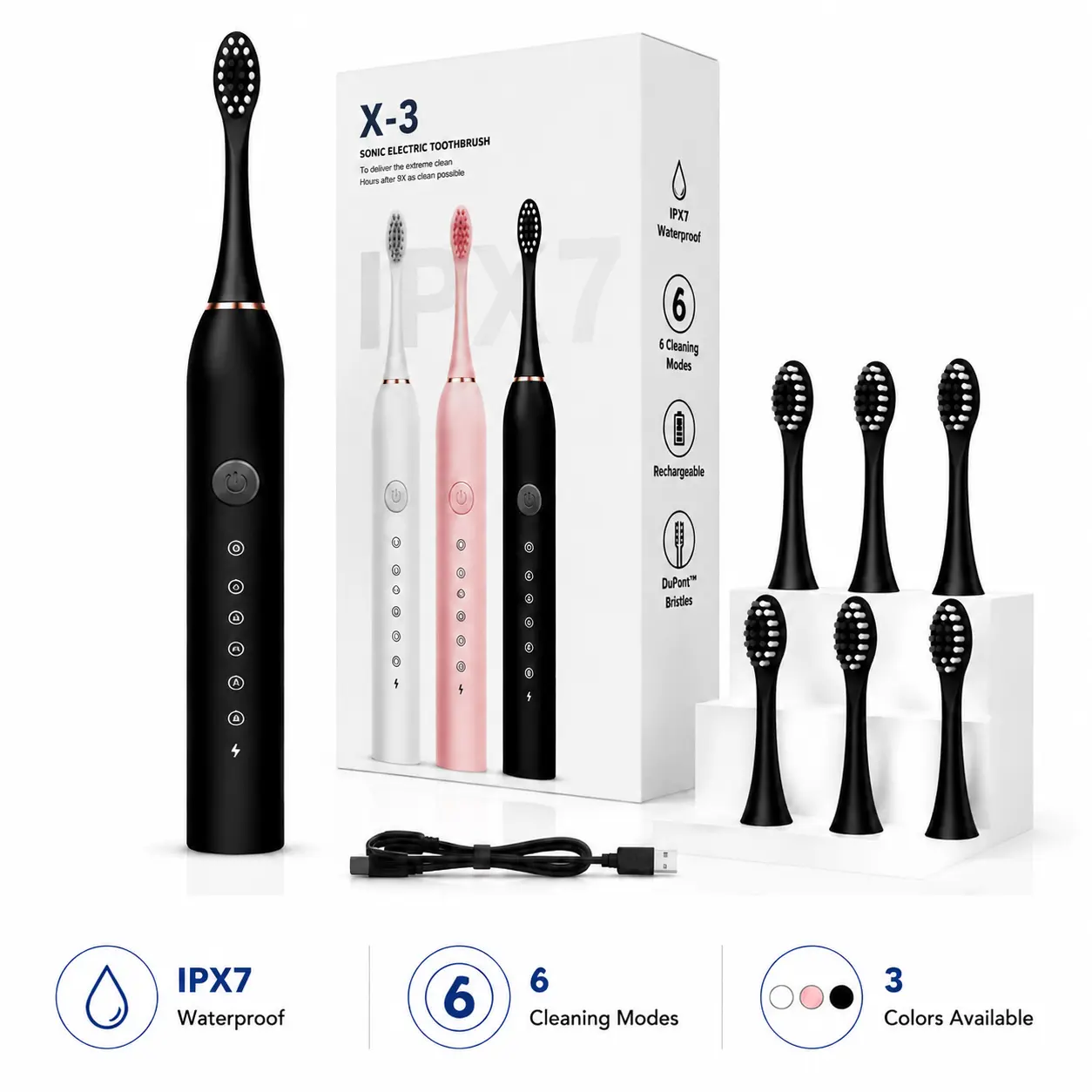 Electric Toothbrush with 6 Brush Heads, 6 Cleaning Modes Rechargeable Sonic Toothbrush IPX7 Waterproof for Adults, Travel & Holiday Gift