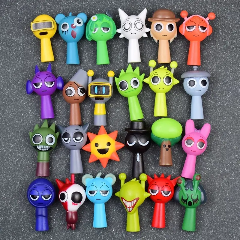24pcs Sprunki Action Figures Set - Whimsical Art Style Collectible Minifigures, Small Anthropomorphic Decorative Non-Toxic Dolls, Music Game Merchandise, Christmas Gifts for Adults, Car & Desktop Decor, Minifigures Action Figures, Small Action Figures