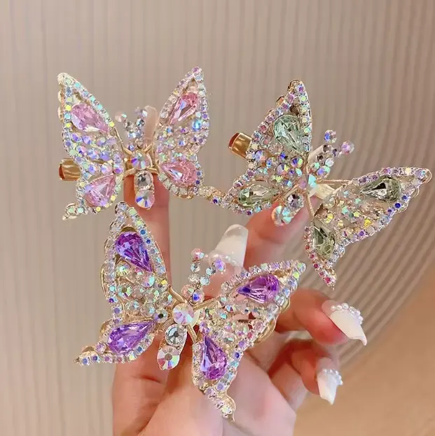 Viral 3D Moving Butterfly Hairpin! Handmade gold, crystal, rhinestone & tulle barrette. Flapping wings, Aesthetic Y2K, Fairycore trend. Gorgeous gift for her