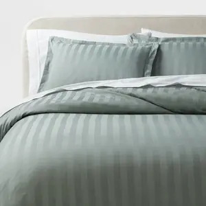 3pc Full/Queen Luxe Stripe Damask Duvet Cover & Sham Set Light Teal Green -