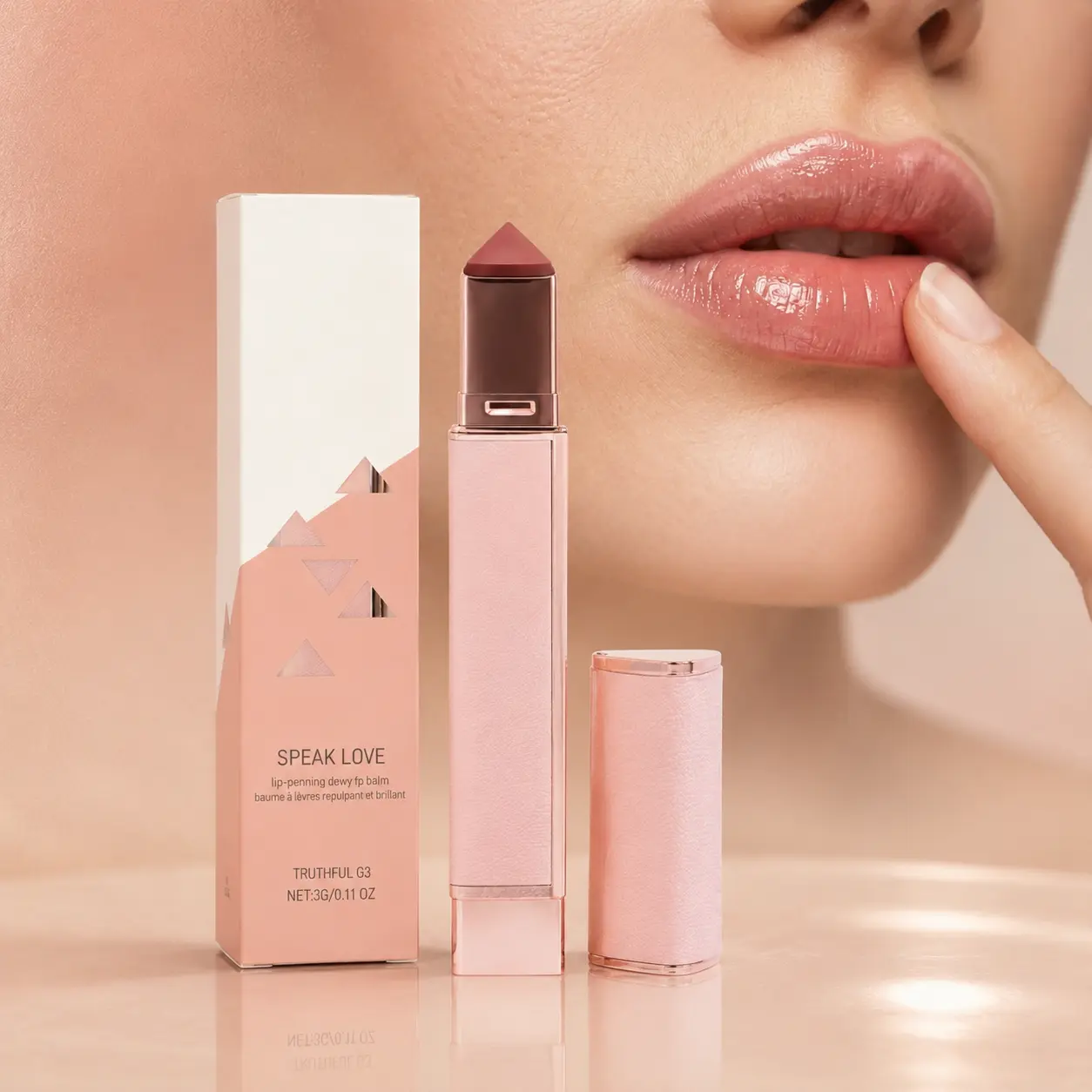 Triangular Tip Tinted Lip Balm, Sheer Nude Rose Lip Color with a Smooth Glossy Finish, Precision Dewy Lipstick for Fuller-Looking Lips, 3g