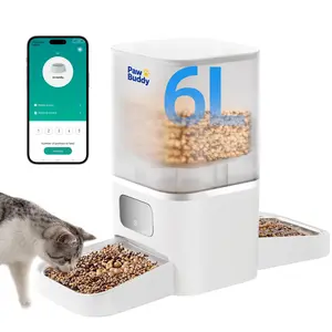 Automatic Cat Feeder, 6L Timed Pet Dry Food Dispenser with Clog-Free Design, Programmable, Dual Power Supply, Desiccant Bags, Auto Feeder for Cats, 1-6 Meals Per Day, with Stainless Steel