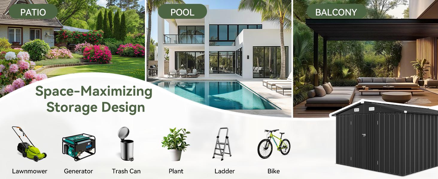 Aoxun Outdoor Metal Storage Shed with  Lockable Door & Sloped Roof Weather Resistant Utility Shed for Garden Patio & Backyard Secure Practical