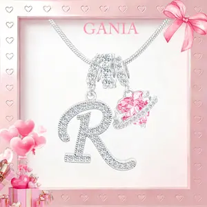 GANIA Shimmering silver tone 26-letter pendant necklace with pink decorations, a fashionable Valentine's Day gift, birthday gift, excellent choice for ladies