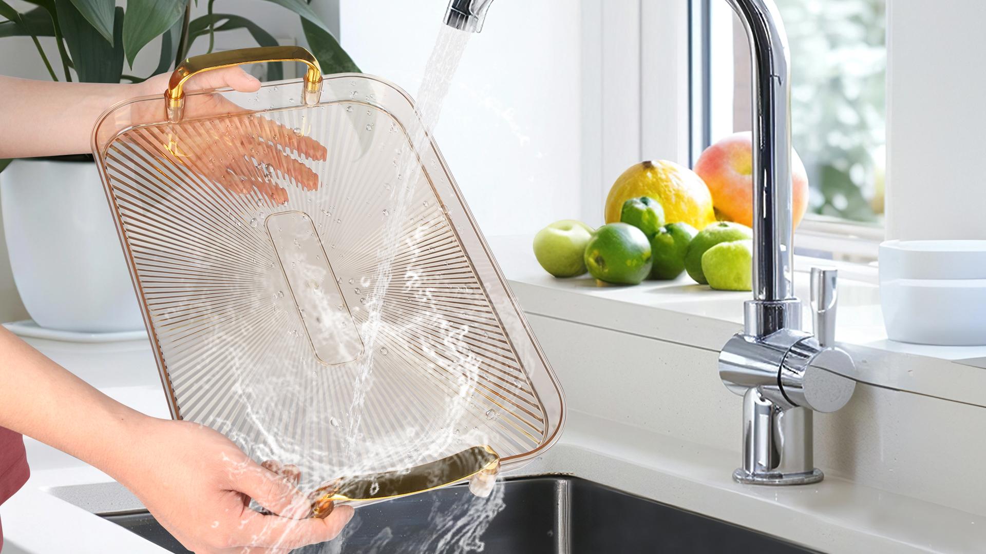 3 Pack Serving Tray with Handles Stackable Reusable Trays for Serving Food Plastic Serving Platters for birthday Party Charcuterie Fruit Appetizer BBQ Pool snacktray  festive party platter Mother's day gift