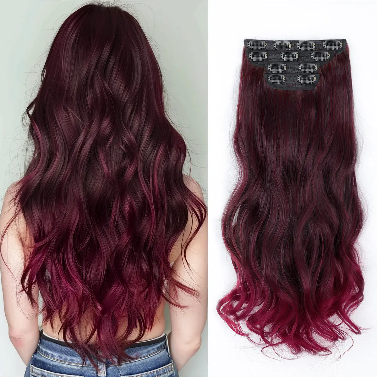 Vigorous Women's Clip-in Hair Extensions, Soft Synthetic Long Wavy Hairpieces, Easy-to-Wear for Daily Use & Event Party Instant Length Styling, Soft Synthetic Hair, Natural Synthetic Hairpieces