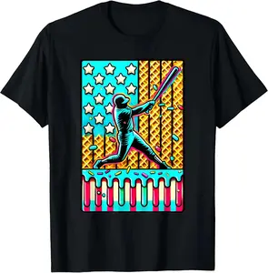 Youth and Adult Ice Cream Drip Baseball Drip for Boys and Girl American Flag T-Shirt, baseball ice cream shirt, toddler clothes, Baseball shirt For Youth, country boy clothing, Game day outfit, Youth Clothing, summer outfit, birthday gift