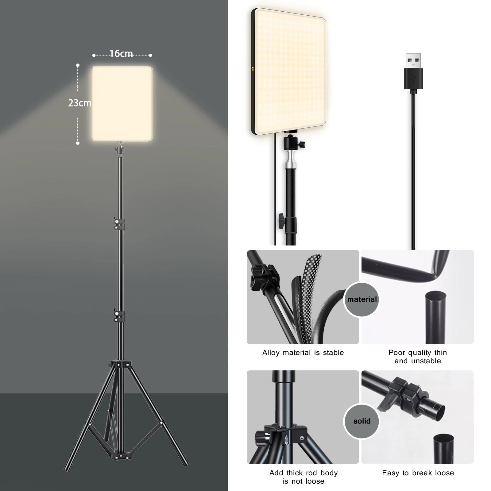 LED Video Light Kit With Adjustable 63" Tripod Stand - USB-Powered On-Camera Lighting For Content Creation/March Madness/Spring Break - Studio Glow Makeup Lighting - Ring Light Selfie Stick Fill Light SuperBowl / International Women's Day