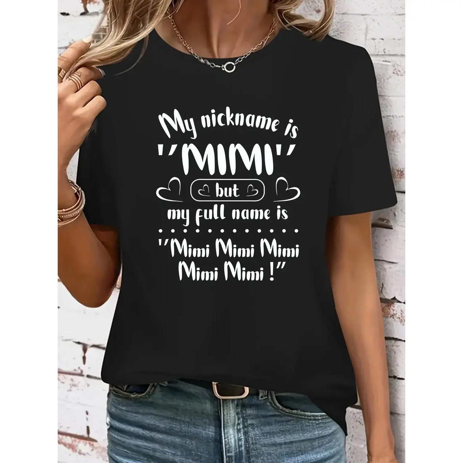 Casual Women's Short Sleeve Crew Neck T Shirt Featuring Quote "Mimi" for All Seasons