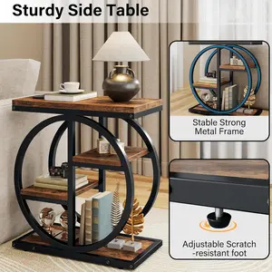 Rustic Industrial 4-Tier Slim End Table - Narrow Brown & Black Accent Table for Small Spaces, Living Room, Bedroom