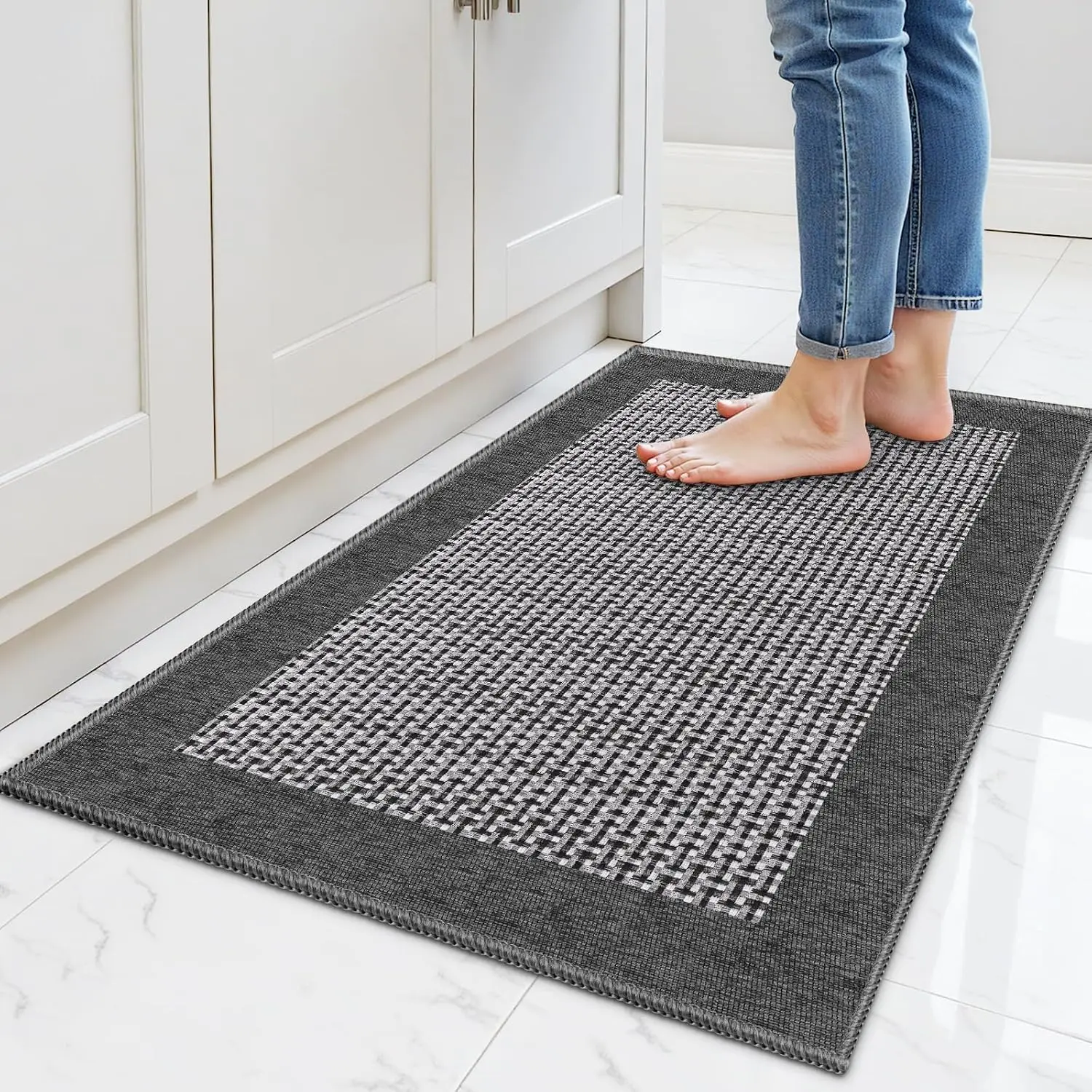 Chenille Kitchen Rug, Kitchen Mat for Floor, 32'' x 20'', Grey | Absorbent Chenille, Non-Slip Backing, Machine Washable, Ideal for Kitchen Sink, Entryway, Laundry Room & Office