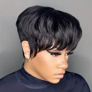 Chic Elegant Pixie Cut Wigs for Black Women Natural 1B Color Short Layered Synthetic Hair Wigs Glueless synthetic  Hair for Women Elastic Easy