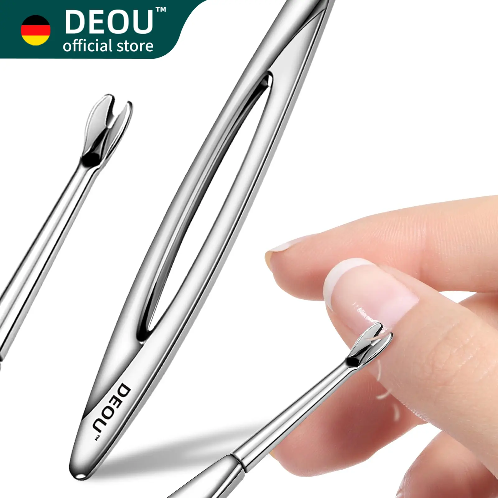 DEOU Stainless Steel Cuticle Pusher and Trimmer Set, Ergonomic Handle Nail Fork Scraper for Nail Edge Cleaning Professional Manicure Pedicure Tools