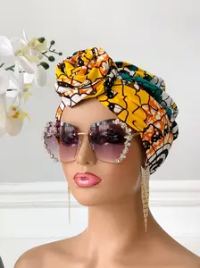 Yellow African Print 2-Piece Bonnet Headwrap