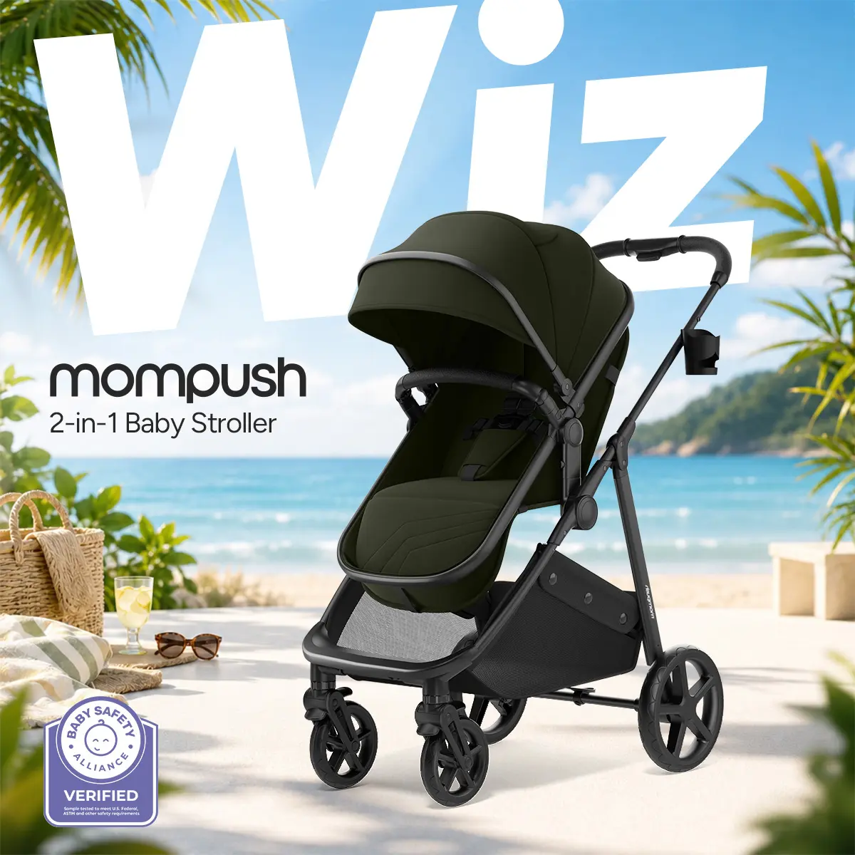 Mompush Wiz 2 in 1 Baby Stroller with Infant Pramette Mode, One Hand Fold Convertible Newborn to Toddler Stroller with Reversible Seat and Large UPF 50+ Canopy