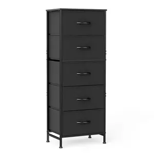 5-Drawer Dresser with Fabric Storage Bins & Sturdy Steel Frame - Freestanding or Stackable Modern & Brown Organizer Chest, Space-Saving Vertical Design with Spacious Drawers for Bedroom, Closet, Hallway - Easy Assembly, Durable Artificial Wood Top
