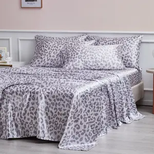 BEKRVIO- 4-Piece Purple leopard Soft Satin Sheet Set Faux Silky Bedding and Pillowcases Cooling & Wrinkle-Free  Fitted  Deep Pocket King Queen Twin Size Skin-friendly & Hair-Protective Low-Friction Cool Touch Breathable Heat-Dissipating Bed Sheet Set