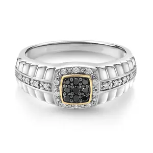 White Lab Grown Diamond and Black Diamond Ring for Men | 0.19 Cttw | 925 Silver and 10K Yellow Gold | Available In Size 8, 9, 10, 11, 12, 13