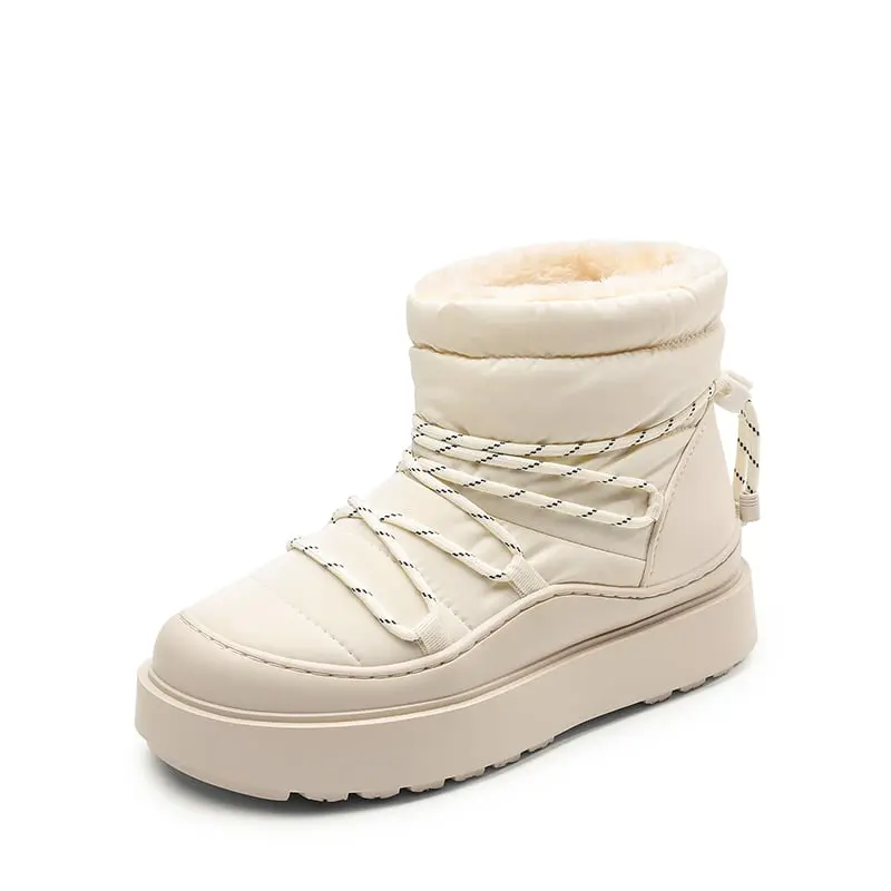 Dream Pairs Women's Stylish Round Toe Synthetic PU Upper Ankle Boots - Water-Resistant Winter Walking Shoes, Plush Faux Fur Liner, Grippy TPR Sole, Chunky Design, Laces, 1.10 in Flat Heel, Outdoor Footwear