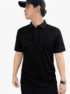 Men’s Luxury Black Textured Polo Shirt – Elegant Modern Designer Style