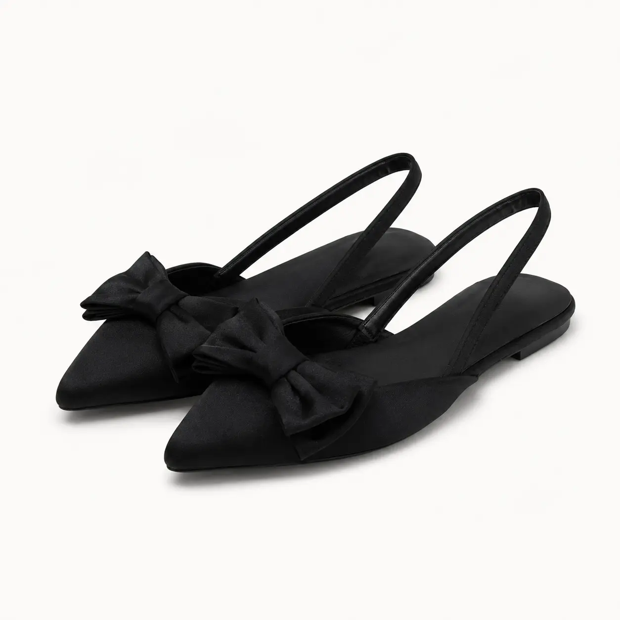GeeYea women’s Black Bow Slingback Flats, Pointed Toe Low Heel Slip-On Dress Shoes with Faux Suede Upper, PU Lining & PVC Sole, Elegant Office, Date Night & Spring Summer Shoes