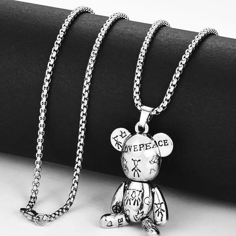 Small Bear Necklace - 4 Adjustable Legs, Mesh Red Pendant, Long Versatile Sweater Chain, Animal Theme Beasts Graphic Cartoon Streetwear Toy-Shaped Fashion Jewelry Trends for Men's Hip-Hop Punk Couples, Animal Theme Necklaces