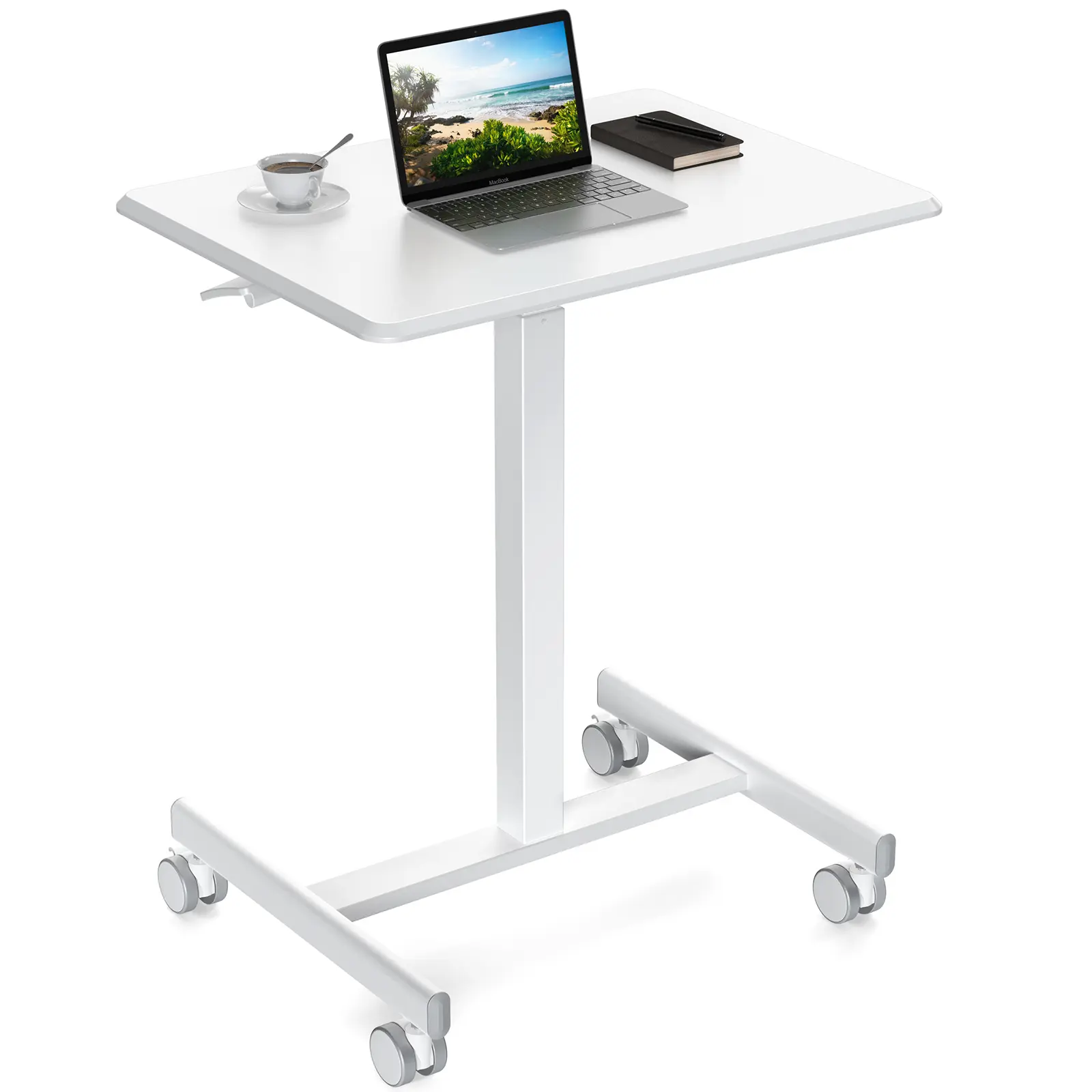 Mobile Standing Desk, Height Adjustable Pneumatic Sit Stand Desk, Rolling Laptop Cart with Wheels for Home Office,Sofa, Bed & Small Spaces