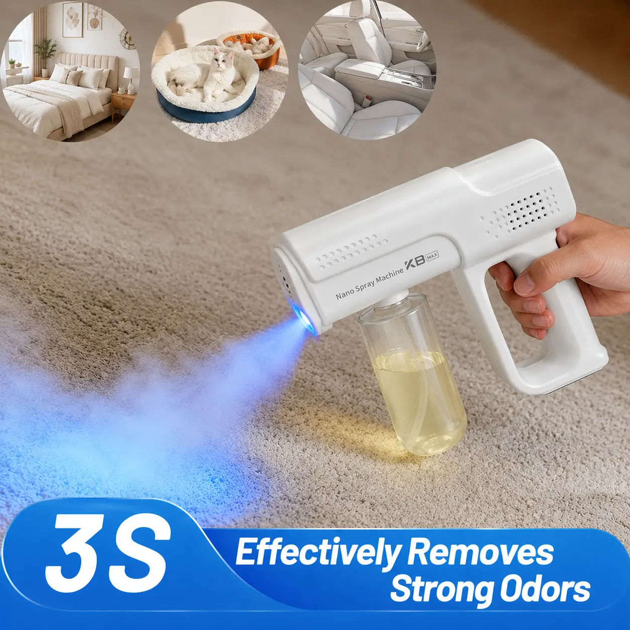 Nano Blue Light Probiotic Deodorizer, indoor odor removal, pet deodorant. Bio-enzymes break down urine, disinfect and deodorize, Plant-extracted, safe and non-toxic for pets, Floral scent Air Freshener Spray