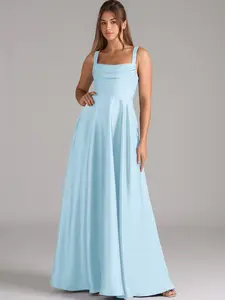 Azazie Shaude A-Line Square-Neck Pleated Pocket Wedding Guest Formal Satin Dress