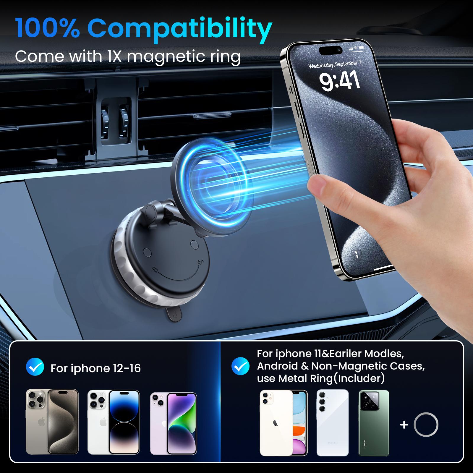 FUDUOO Car Phone Holder, With Magnetic＆Vacuum Adsorption Function, Adjustable and Foldable, Suitable for Smooth and Flat Surfaces, Compatible with All Smartphones