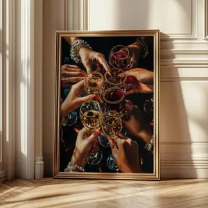 Cheers Wall Art – Bar Cart Print, Cocktail Party Poster, Celebration Decor, Trendy Champagne Glasses, Happy Hour Kitchen Art