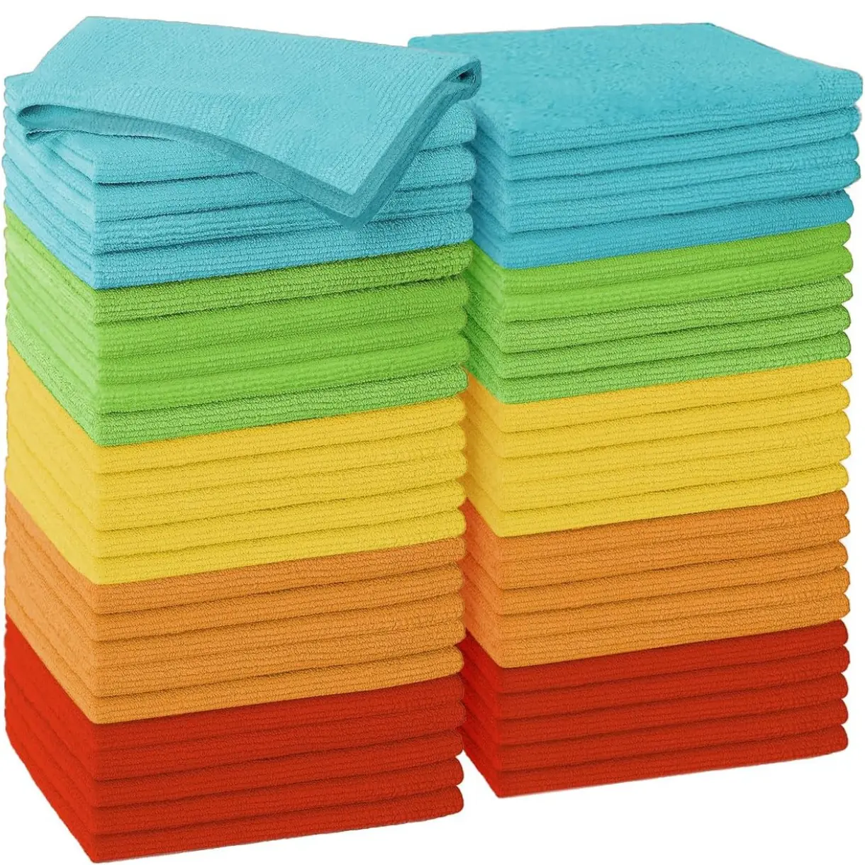 Microfiber Cleaning Cloth, 50 Pack Cleaning Rags with 5 Color Assorted, Absorbent and Lint Free Cleaning Cloth for Window, Household and Kitchen, 11.5"X11.5", (Blue/Yellow/Green/Orange/Red) Soft Dry Wipe