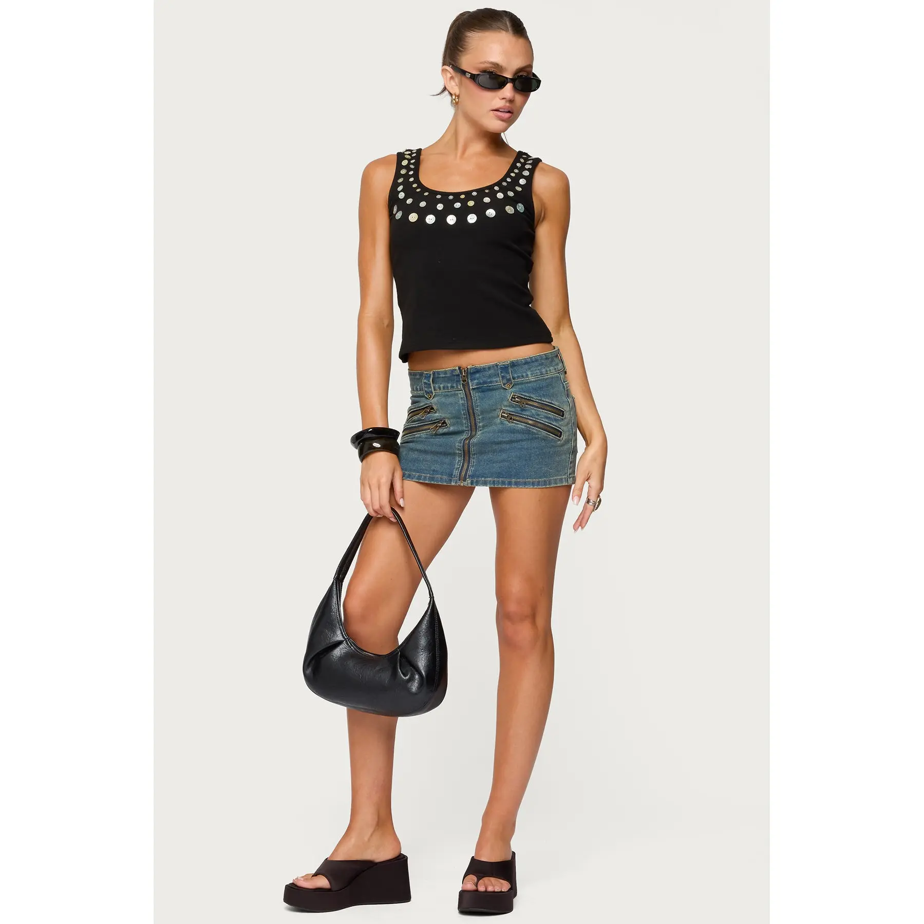 Ronan Zip Up Denim Mini Skort