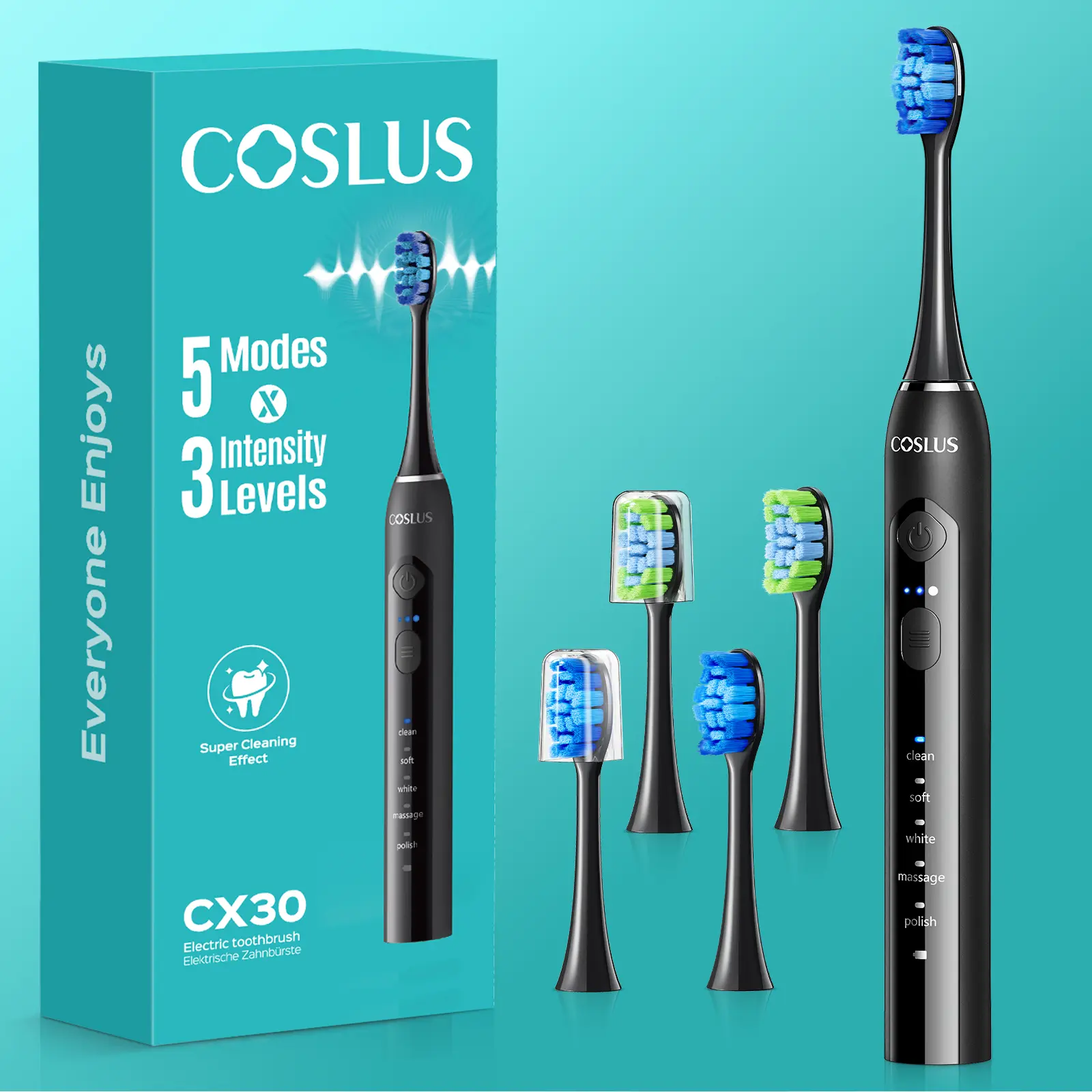 COSLUS C30 Sonic Electric Toothbrush for Adults, Rechargeable Electric Toothbrush with 5 Brushing Modes,Teeth Whitening, Deep Cleaning, soft toothbrush, IPX7 Waterproof & 2 Types of Brush Heads for Family back to school shopping homeessentials