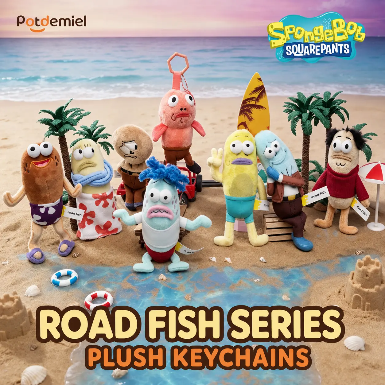 MINISO Officially Licensed SpongeBob SquarePants Series Bikini Bottom Background Fish Plush Keychain, Cute Ugly Fish Bag Charm, Kawaii Backpack Pendant, Perfect Gift for SpongeBob Fans, Back To School