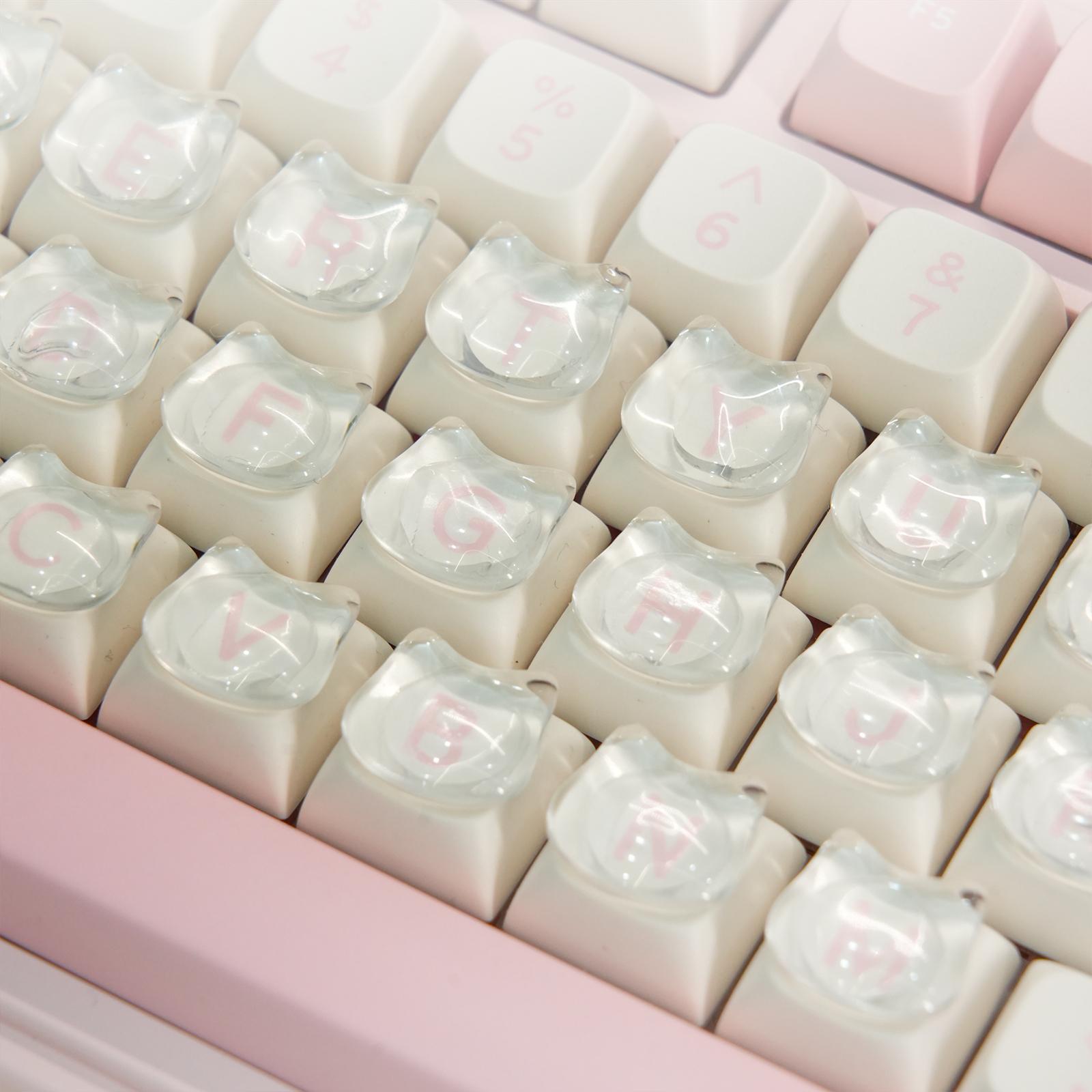 AULA Cat-Shaped Clear Glass Typing Stickers for Long Nails Fully Transparent Sticker Compatible with Desktop Laptop Keyboard & Button Booster Set 30pcs Gaming Keyboard Accessories Nail-Friendly Design