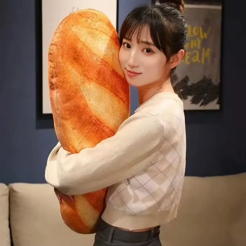 French Bread Plush Pillow Stuffed with Charming Prints Food Plushie Peluche Cozy Rustic Party Prop Decor Sleeping Companion Man Gift
