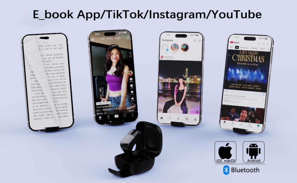 Xring Mouse Ring TikTok Scrolling Remote Control with Touchpad, Bluetooth/2.4G Wireless Air Mouse for Short Video, Page Turner for Kindle APP, Selfie and Video Remote, For IPhone/IPad/Android/Tablet/Mac/PC/Laptop