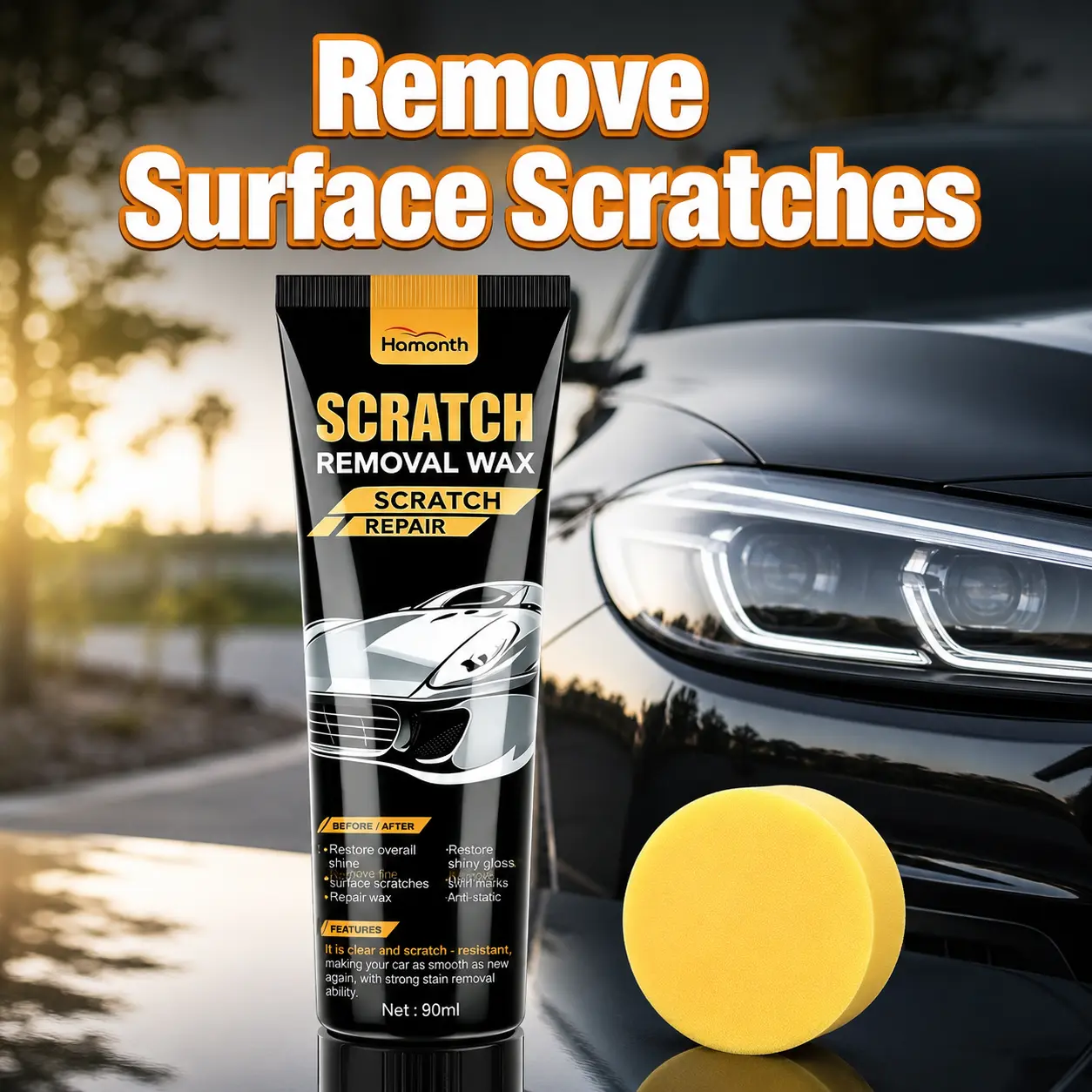 Premium Auto Scratch Fixer Repair Kit - Simple Setup DIY Polish for All Cars, Includes Polishing Wax & Soft Applicator Sponge, Works on All Automotive Paint Shades, At-Home Car Detailing & Paint Maintenance