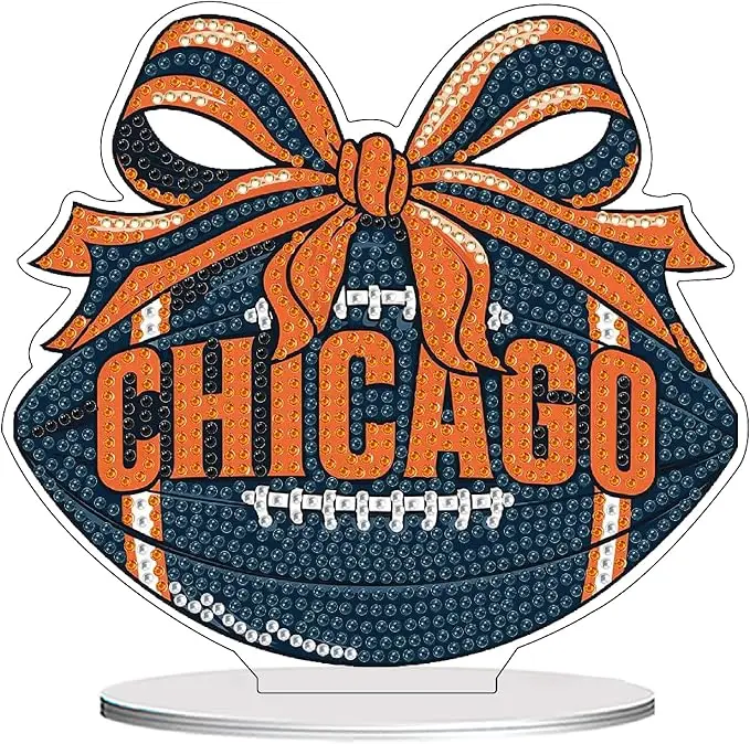 5D Diamond Painting Kit for Adults, Chicago Football with Bow Tabletop Decor, DIY Sparkling Acrylic Craft for Sports Fans & Trendy Home Decor