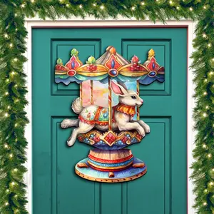 Designocracy 8611084H 24 x 18 in. Carousel Bunny Holiday Christmas Door Decor