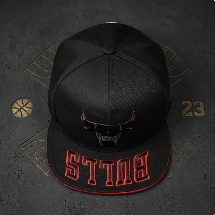Chicago Bulls Black Snapback Hat, Flat Brim Adjustable Baseball Cap with Embroidered Bull Logo, Unisex Streetwear NBA Fan Cap