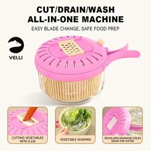 2-in-1 Fruit and Veggie Washing Colander Bowl with Lid, Salad Prep Basket, Berry Wash Bowl, Built-In Onion Slicer and Shredder, Collapsible Handle