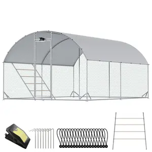 CHIKENCOOP Chicken Coop Large Metal Chicken Run with Full-Top Waterproof Cover - Chicken House for 16/20 Chickens, Poultry Cage with Solar Light, Backside Poles, Walk-in Pen for Rabbits Ducks Yard 2 Room