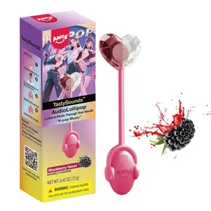 Amos Music Lollipop Candy, Audio Singing Lollipop with Korean Music, Individually Wrapped Wild Berry Flavor (1 Pack) | Unique Halloween & Holiday Gift for Music Lovers