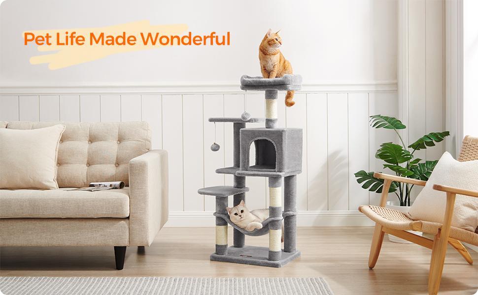 Feandrea Cat Tree with Scratching Posts, Hammock, Plush Perch & Activity Center - 44.1-Inch Multi-Level Cat Tower for Pets - Light Gray UPCT161W01 Feandrea Cat Tree with Scratching Posts, Hammock, Plush Perch & Activity Center - 44.1-Inch Multi-Level Cat Tower for Pets - Light Gray UPCT161W01