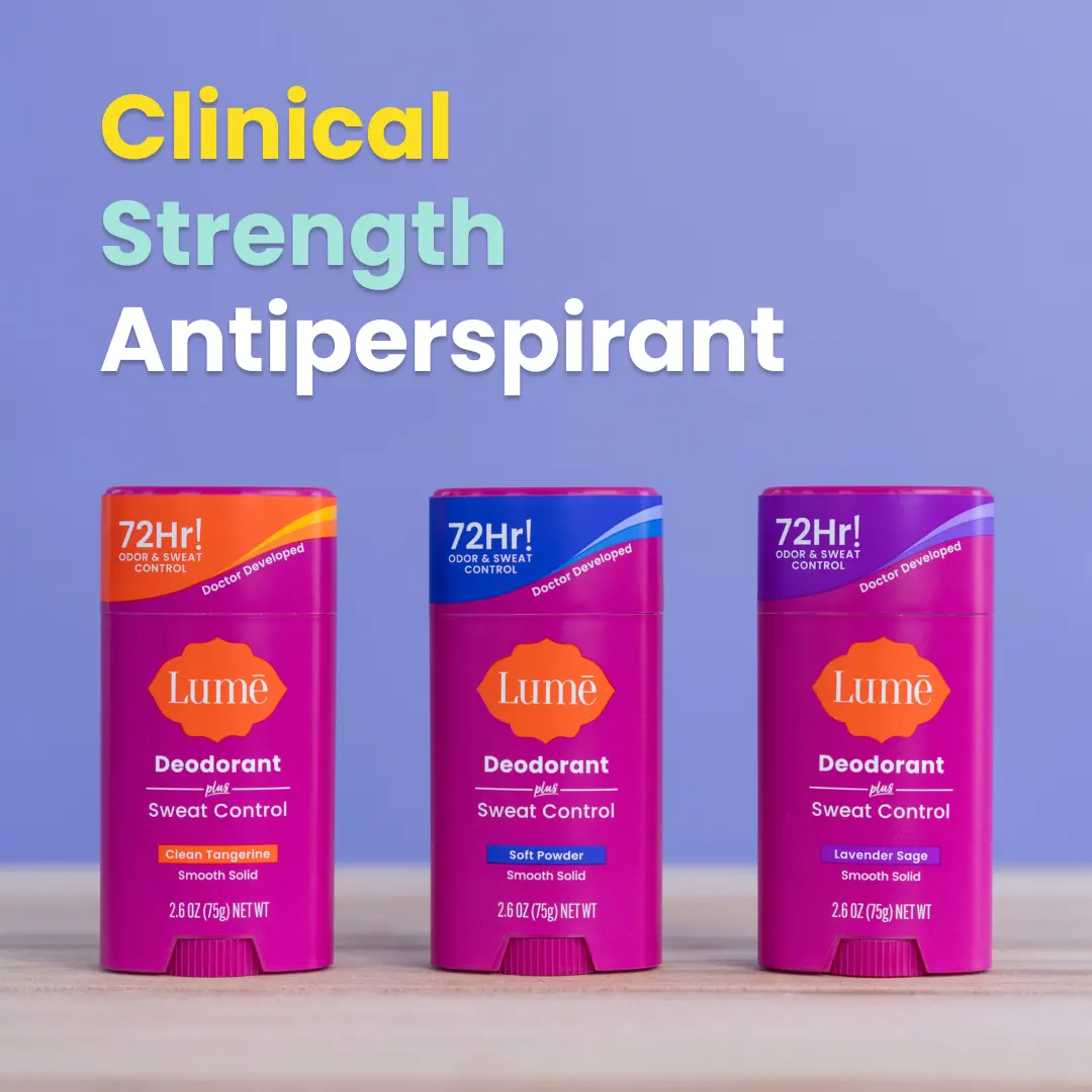 Lume Deodorant Plus Sweat Control Solid Stick Multipack Bundle - 72 Hour Odor & Sweat Control with Mandelic Acid & Aluminum - Clinically Proven Antiperspirant