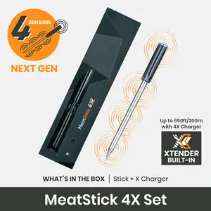 MeatStick 4X Wireless Meat Thermometer for Grilling and Smoking, Bluetooth Temperature Probe with 4 Sensors, 650ft+ Range for BBQ, Smoker, Oven
