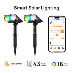 Linkind Smart Solar Spotlight SL5C Color Changing Cool Warm White Landscape Lighting APP Control Solar Lights Outdoor IP67 Waterproof for Yard Garden Pathway 2 Pack with AI-Dot App for Customizable Scenes