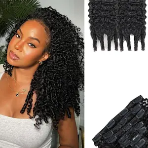 Burmese Curly Clip in Hair Extensions, 3C 4A 100% Brazilian Remy Human Hair Clip Ins, Invisible & Scalp-Friendly, Natural Black Color, 4.23oz, 7Pcs glueless wig wigs for beginners  hd frontal wig